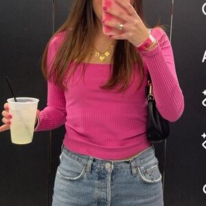 Zara Pink Ribbed Long Sleeve Top